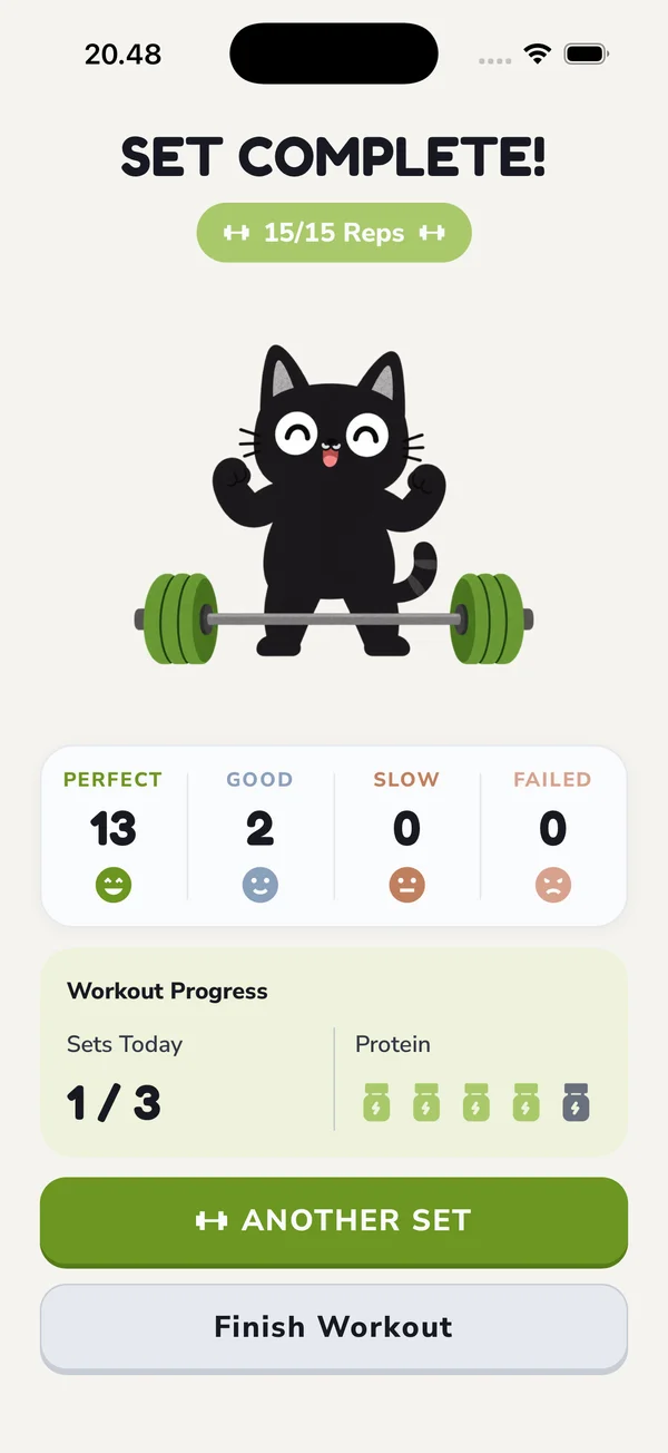 Set complete: Kuro-nyan celebrates 15 successful reps